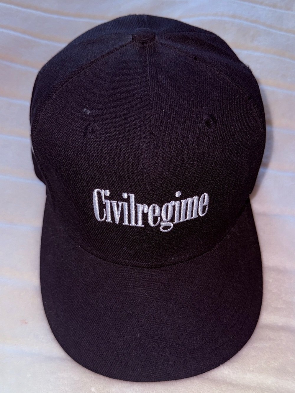 💀 Civil Regime Fitted Hat 7 1/2 • Black Flat Brim 🥀